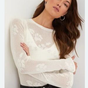 Z Supply White Floral Lace Long Sleeve Top
